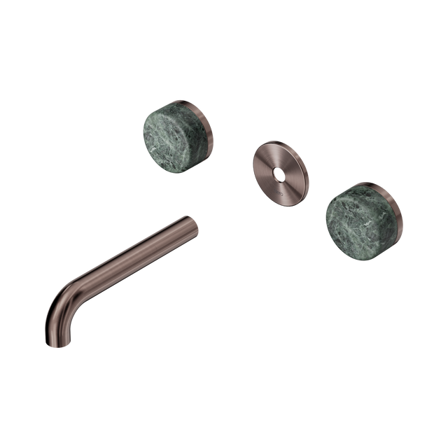 An image of Nero Tapware's Serenity Wall Basin Set 160mm Spout With Verde Alpi Handle Trim Kit Only Brushed Bronze