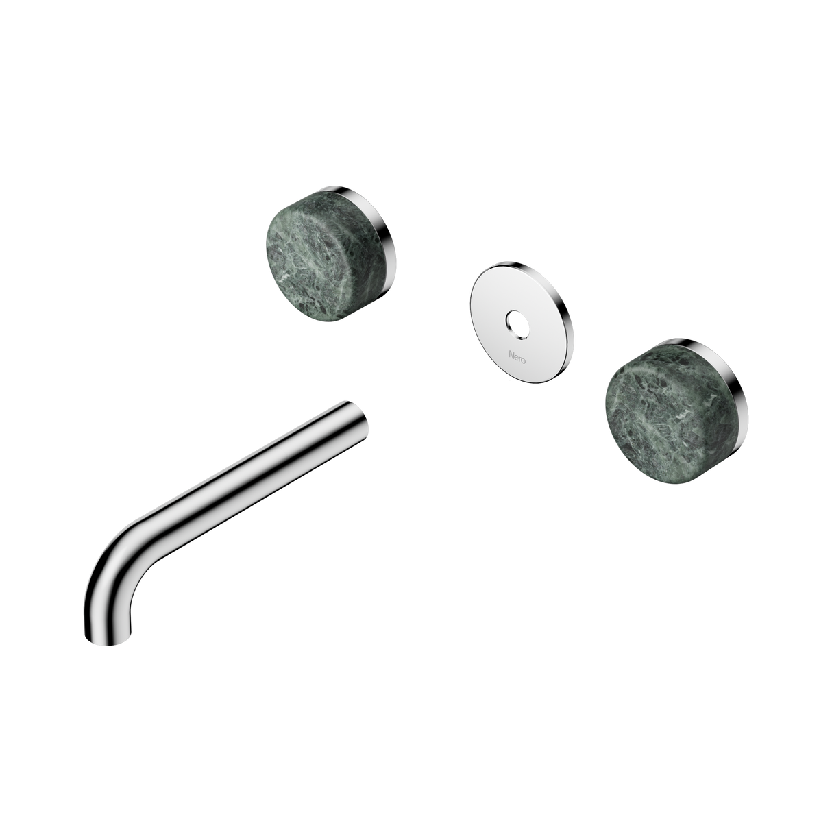An image of Nero Tapware's Serenity Wall Basin Set 160mm Spout With Verde Alpi Handle Trim Kit Only Chrome