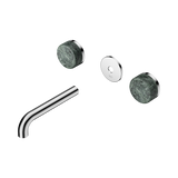 An image of Nero Tapware's Serenity Wall Basin Set 160mm Spout With Verde Alpi Handle Trim Kit Only Chrome