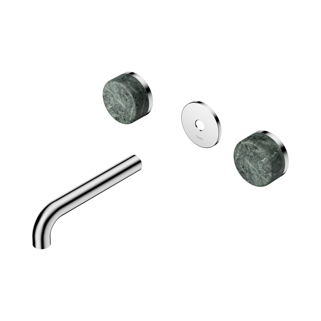 An image of Nero Tapware's Serenity Wall Basin Set 160mm Spout With Verde Alpi Handle Trim Kit Only Chrome