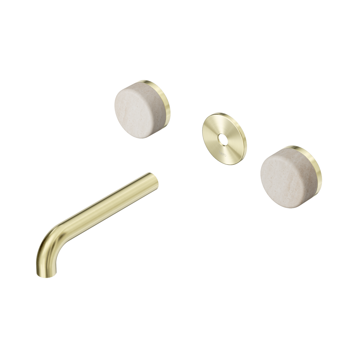 An image of Nero Tapware's Serenity Wall Basin Set 160mm Spout With Rome Travertine Handle Trim Kit Only Brushed Gold