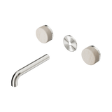 An image of Nero Tapware's Serenity Wall Basin Set 160mm Spout With Rome Travertine Handle Trim Kit Only Brushed Nickel