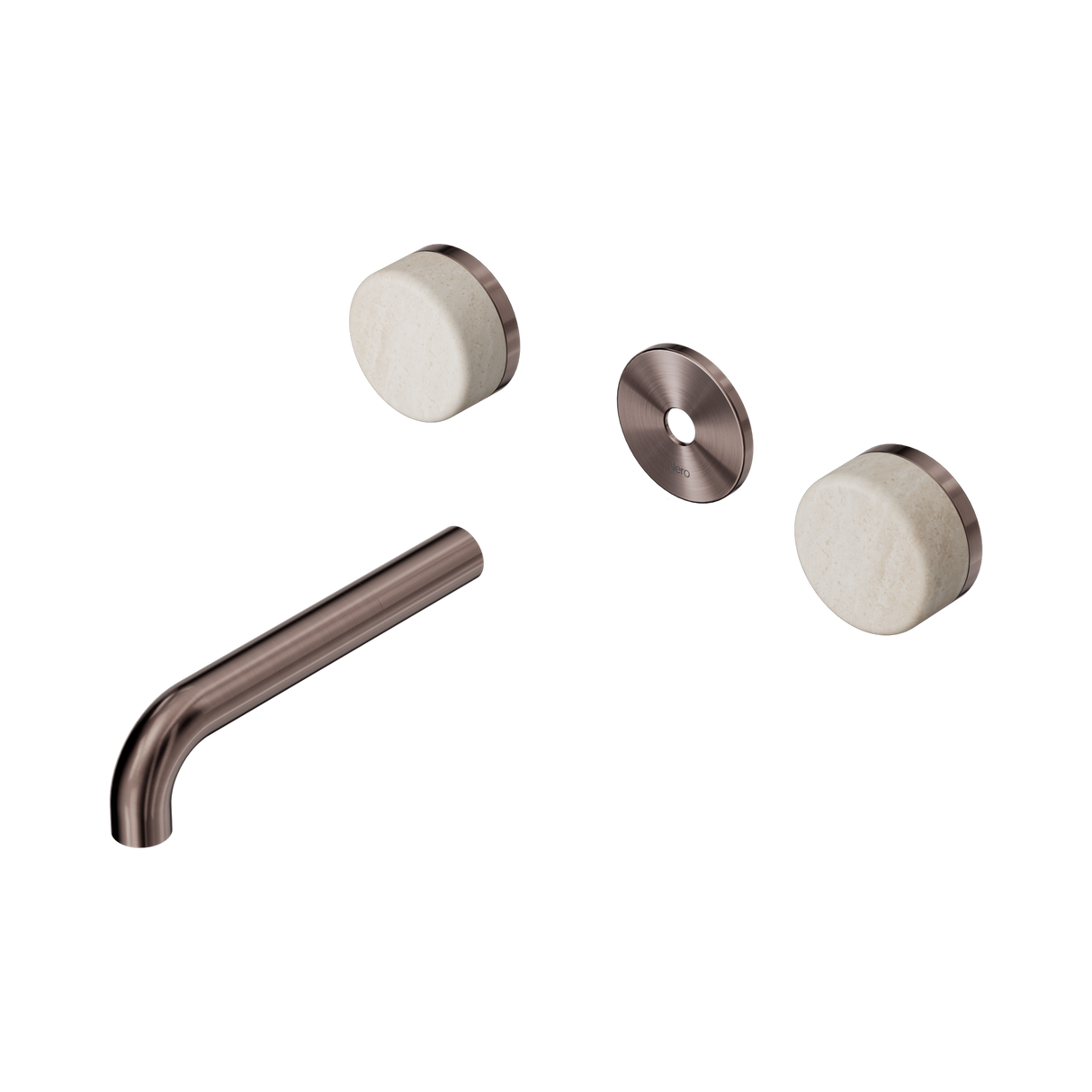 An image of Nero Tapware's Serenity Wall Basin Set 160mm Spout With Rome Travertine Handle Trim Kit Only Brushed Bronze