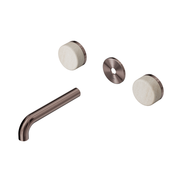 An image of Nero Tapware's Serenity Wall Basin Set 160mm Spout With Rome Travertine Handle Trim Kit Only Brushed Bronze