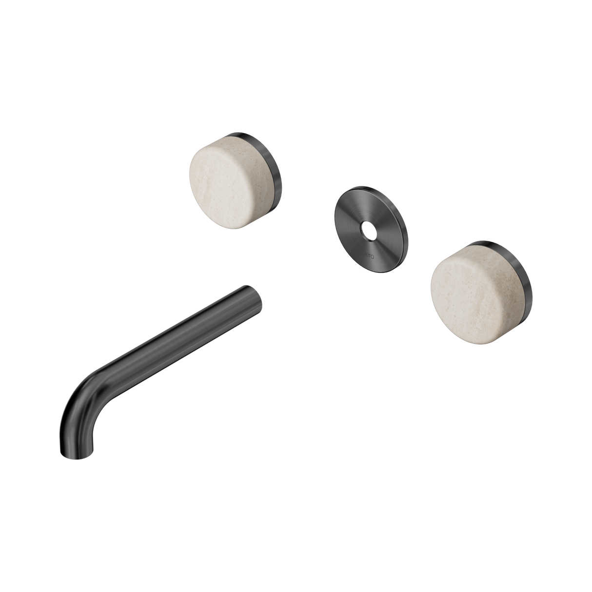 An image of Nero Tapware's Serenity Wall Basin Set 160mm Spout With Rome Travertine Handle Trim Kit Only Gun Metal