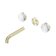 An image of Nero Tapware's Serenity Wall Basin Set 160mm Spout With Arabescato Corchia Handle Trim Kit Only Brushed Gold