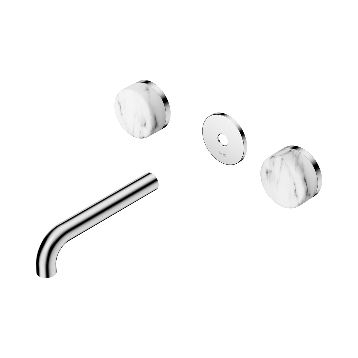 An image of Nero Tapware's Serenity Wall Basin Set 160mm Spout With Arabescato Corchia Handle Trim Kit Only Chrome