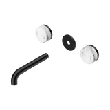 An image of Nero Tapware's Serenity Wall Basin Set 160mm Spout With Arabescato Corchia Handle Trim Kit Only Matt Black