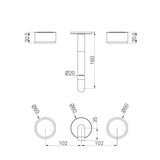 A line drawing of Nero Tapware's Serenity Wall Basin Set 160mm Spout With Metal Handle Trim Kit Only Brushed Bronze