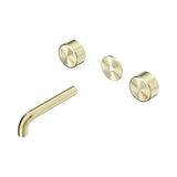 An image of Nero Tapware's Serenity Wall Basin Set 160mm Spout With Metal Handle Trim Kit Only Brushed Gold