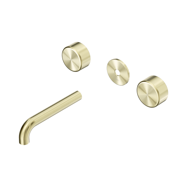 An image of Nero Tapware's Serenity Wall Basin Set 160mm Spout With Metal Handle Trim Kit Only Brushed Gold