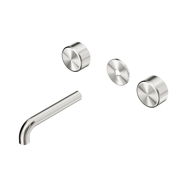 An image of Nero Tapware's Serenity Wall Basin Set 160mm Spout With Metal Handle Trim Kit Only Brushed Nickel