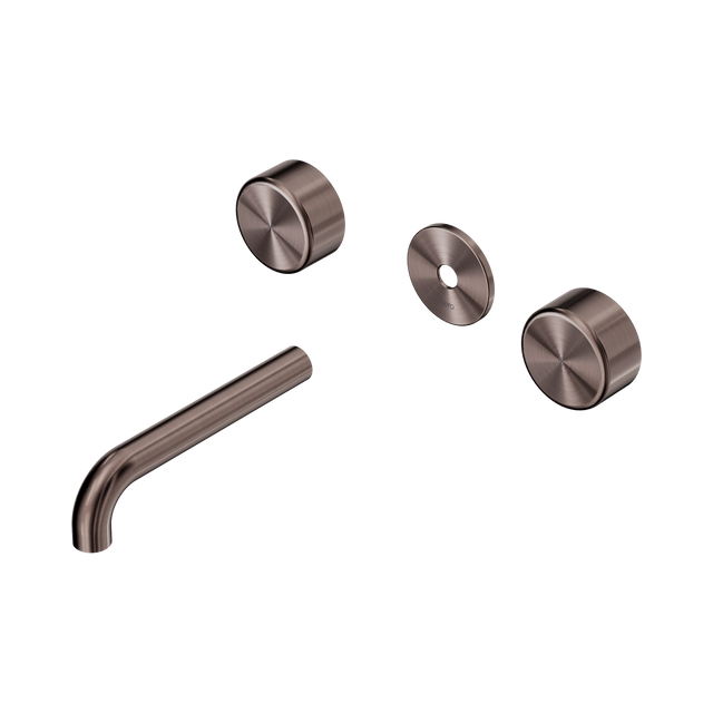 An image of Nero Tapware's Serenity Wall Basin Set 160mm Spout With Metal Handle Trim Kit Only Brushed Bronze
