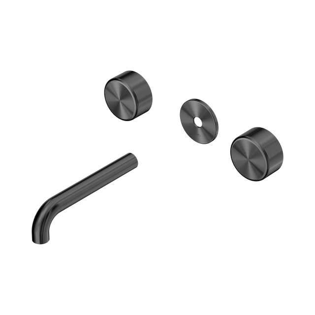 An image of Nero Tapware's Serenity Wall Basin Set 160mm Spout With Metal Handle Trim Kit Only Gun Metal