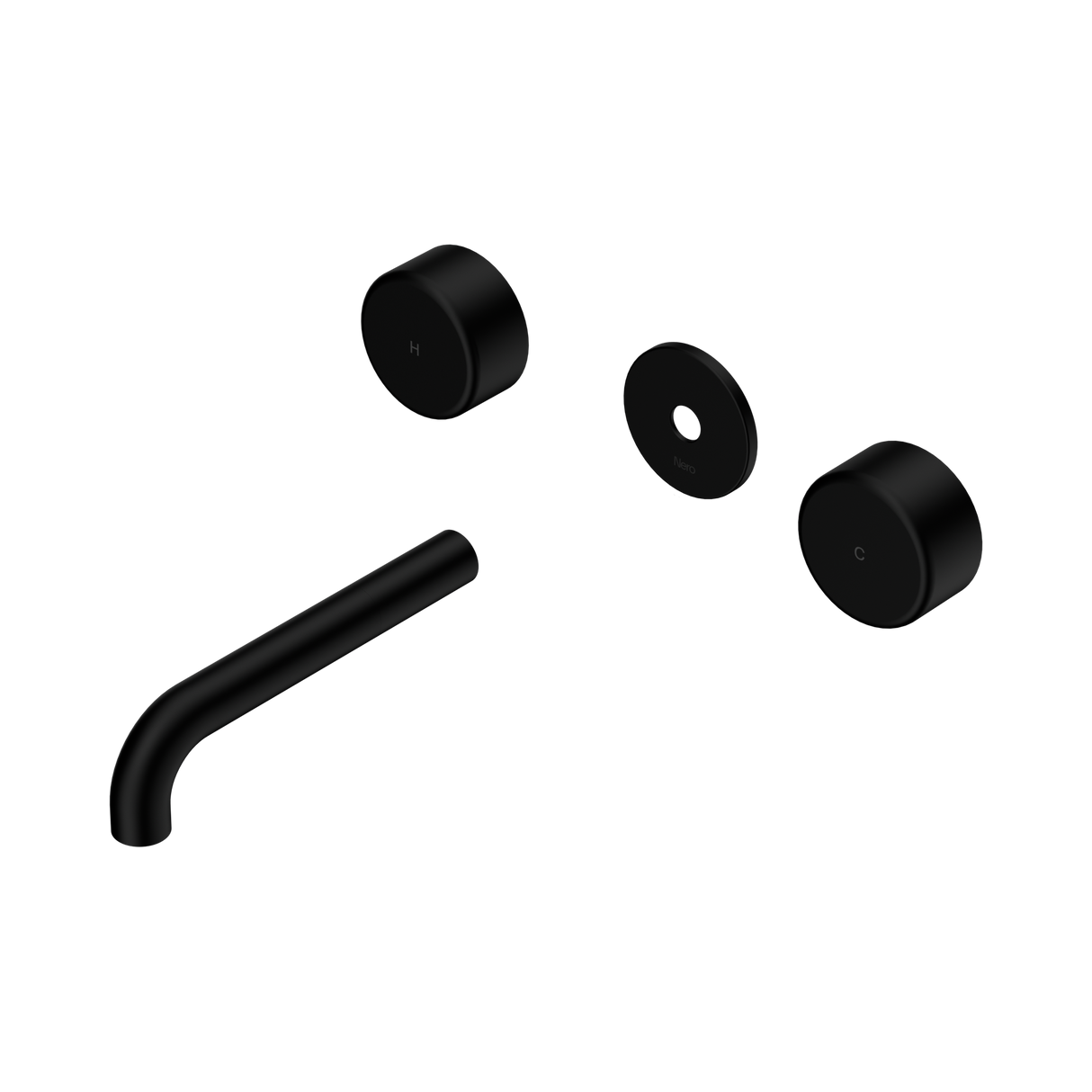 An image of Nero Tapware's Serenity Wall Basin Set 160mm Spout With Metal Handle Trim Kit Only Matt Black