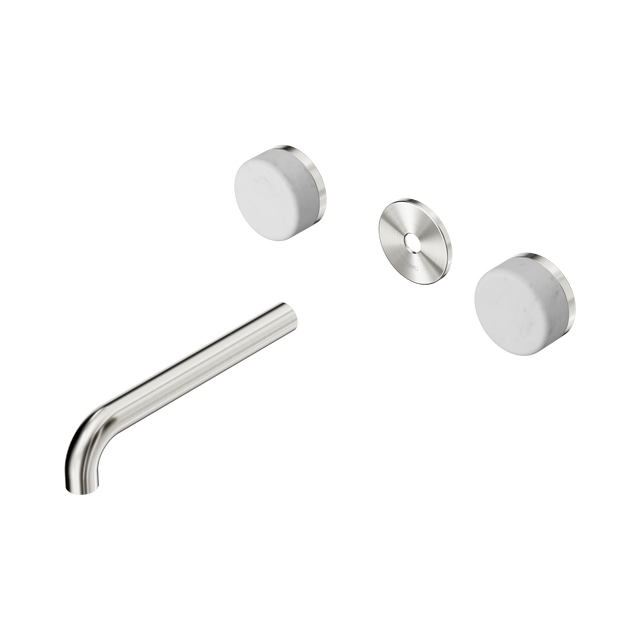 An image of Nero Tapware's Serenity Wall Basin Set 185mm Spout With Carrara Handle Trim Kit Only Brushed Nickel