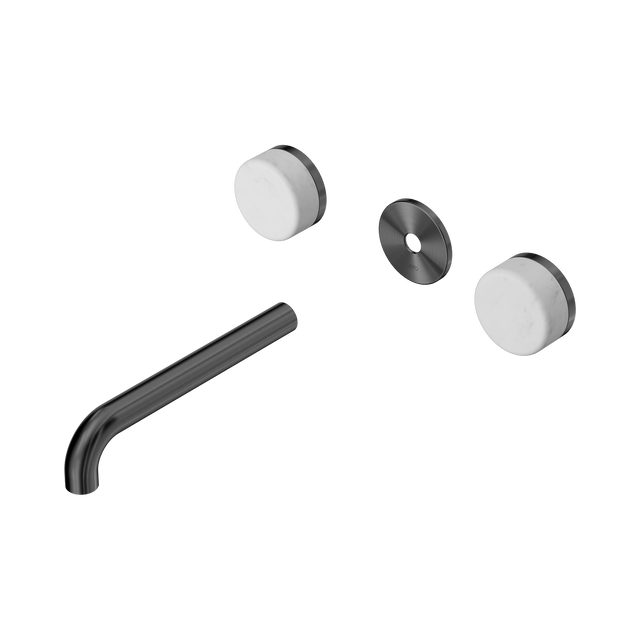 An image of Nero Tapware's Serenity Wall Basin Set 185mm Spout With Carrara Handle Trim Kit Only Gun Metal