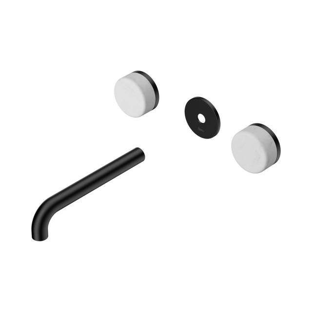 An image of Nero Tapware's Serenity Wall Basin Set 185mm Spout With Carrara Handle Trim Kit Only Matt Black