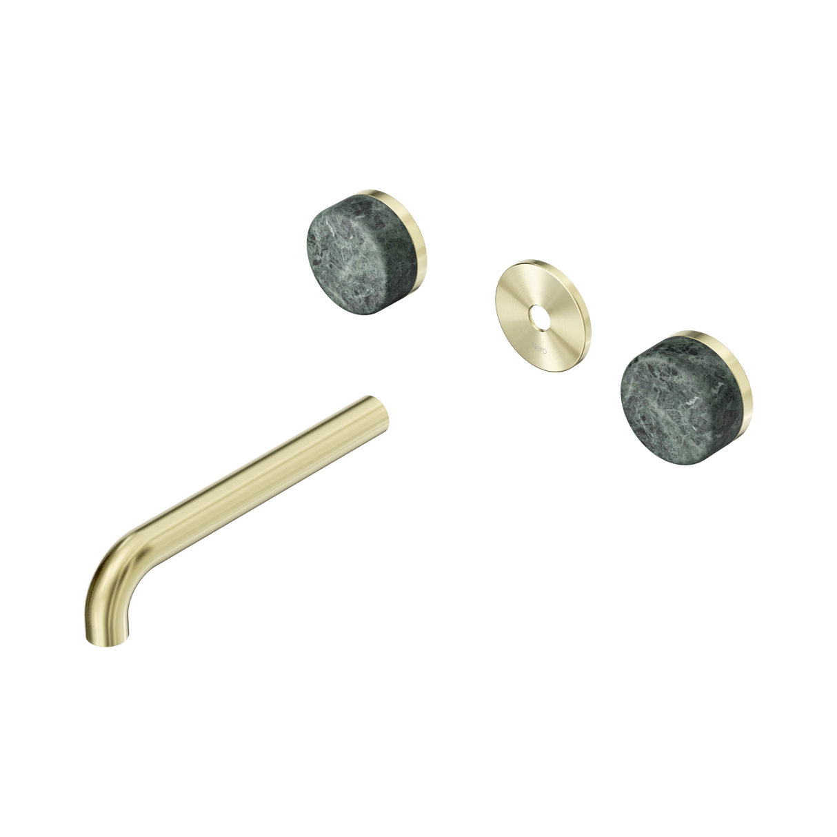 An image of Nero Tapware's Serenity Wall Basin Set 185mm Spout With Verde Alpi Handle Trim Kit Only Brushed Gold