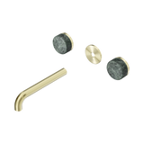 An image of Nero Tapware's Serenity Wall Basin Set 185mm Spout With Verde Alpi Handle Trim Kit Only Brushed Gold
