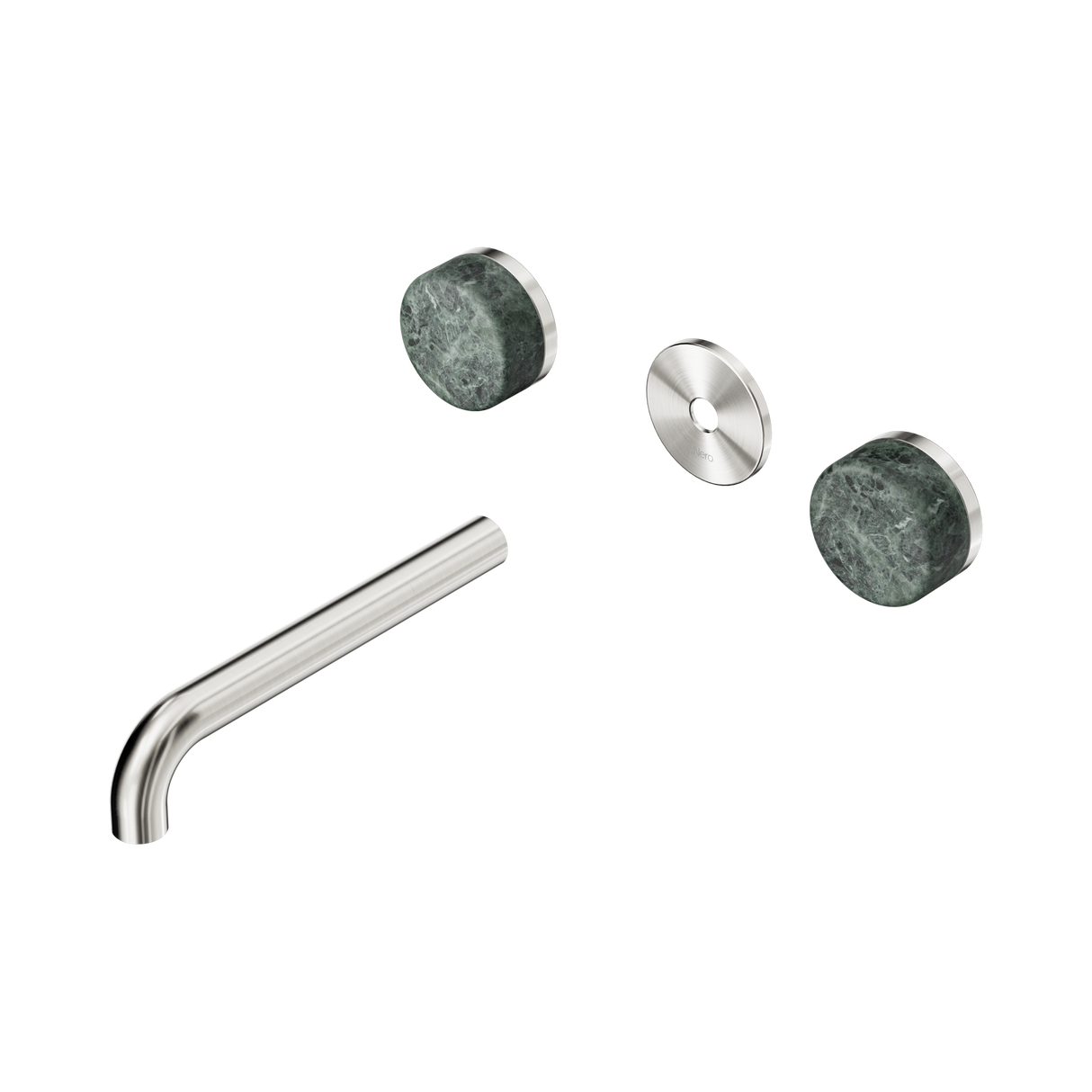An image of Nero Tapware's Serenity Wall Basin Set 185mm Spout With Verde Alpi Handle Trim Kit Only Brushed Nickel