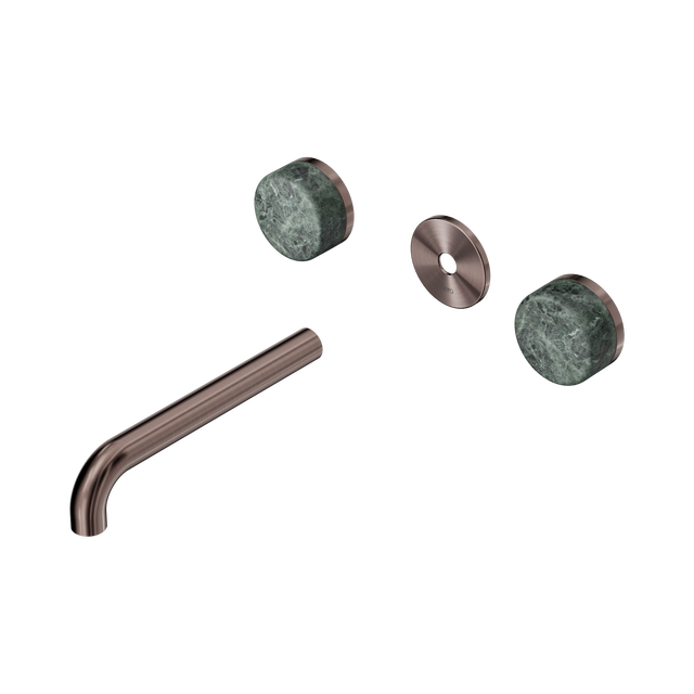An image of Nero Tapware's Serenity Wall Basin Set 185mm Spout With Verde Alpi Handle Trim Kit Only Brushed Bronze