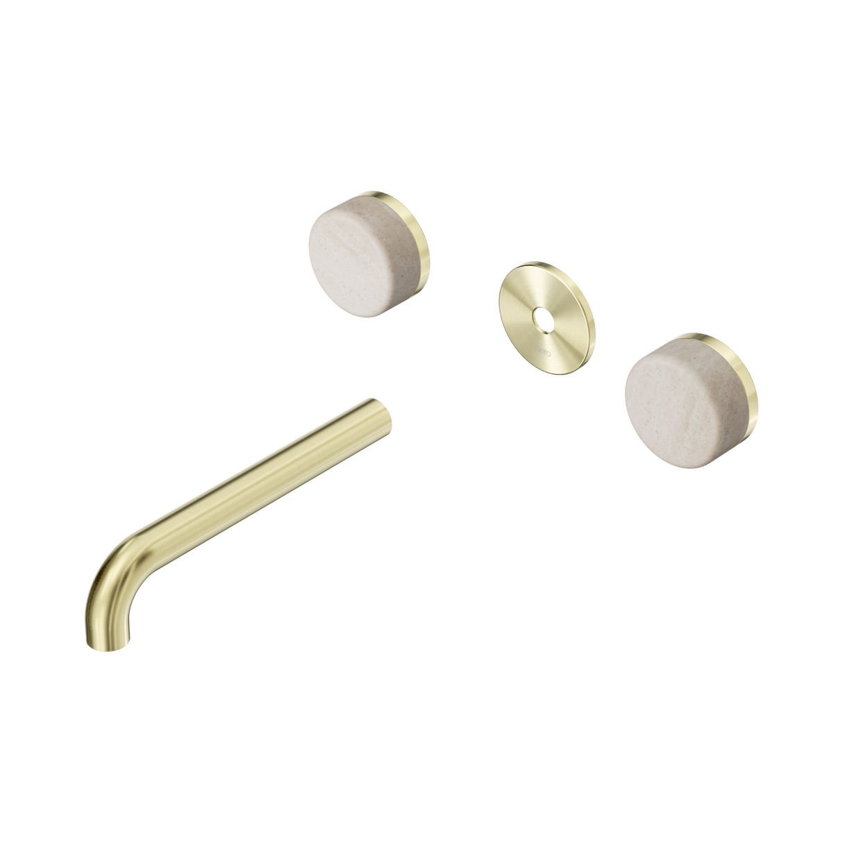 An image of Nero Tapware's Serenity Wall Basin Set 185mm Spout With Rome Travertine Handle Trim Kit Only Brushed Gold