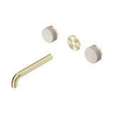 An image of Nero Tapware's Serenity Wall Basin Set 185mm Spout With Rome Travertine Handle Trim Kit Only Brushed Gold