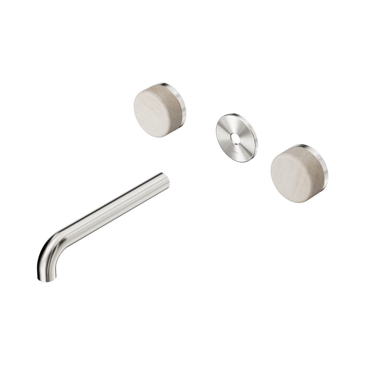 An image of Nero Tapware's Serenity Wall Basin Set 185mm Spout With Rome Travertine Handle Trim Kit Only Brushed Nickel