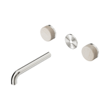 An image of Nero Tapware's Serenity Wall Basin Set 185mm Spout With Rome Travertine Handle Trim Kit Only Brushed Nickel