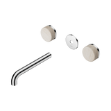 An image of Nero Tapware's Serenity Wall Basin Set 185mm Spout With Rome Travertine Handle Trim Kit Only Chrome