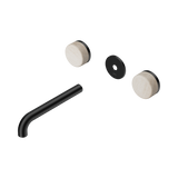 An image of Nero Tapware's Serenity Wall Basin Set 185mm Spout With Rome Travertine Handle Trim Kit Only Matt Black
