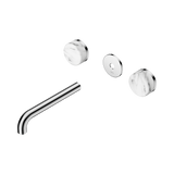An image of Nero Tapware's Serenity Wall Basin Set 185mm Spout With Arabescato Corchia Handle Trim Kit Only Chrome