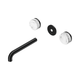 An image of Nero Tapware's Serenity Wall Basin Set 185mm Spout With Arabescato Corchia Handle Trim Kit Only Matt Black