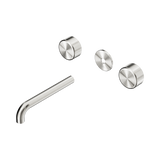An image of Nero Tapware's Serenity Wall Basin Set 185mm Spout With Metal Handle Trim Kit Only Brushed Nickel