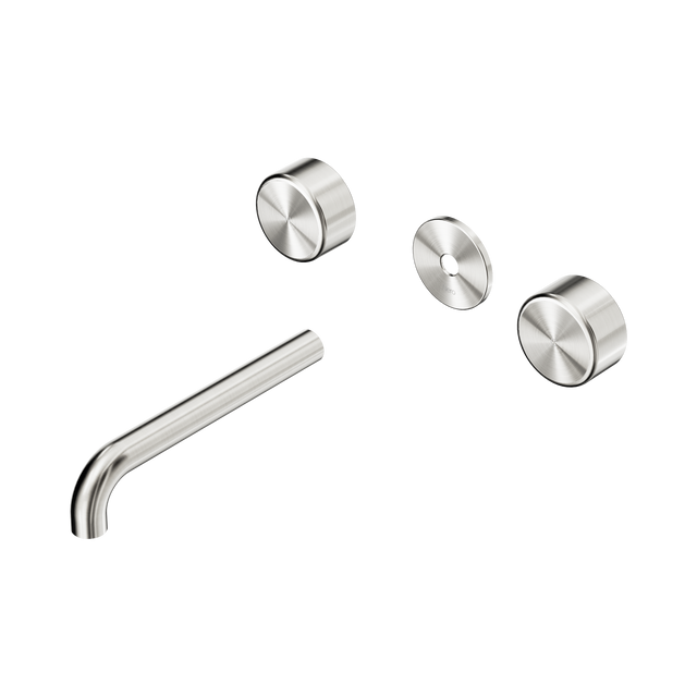 An image of Nero Tapware's Serenity Wall Basin Set 185mm Spout With Metal Handle Trim Kit Only Brushed Nickel