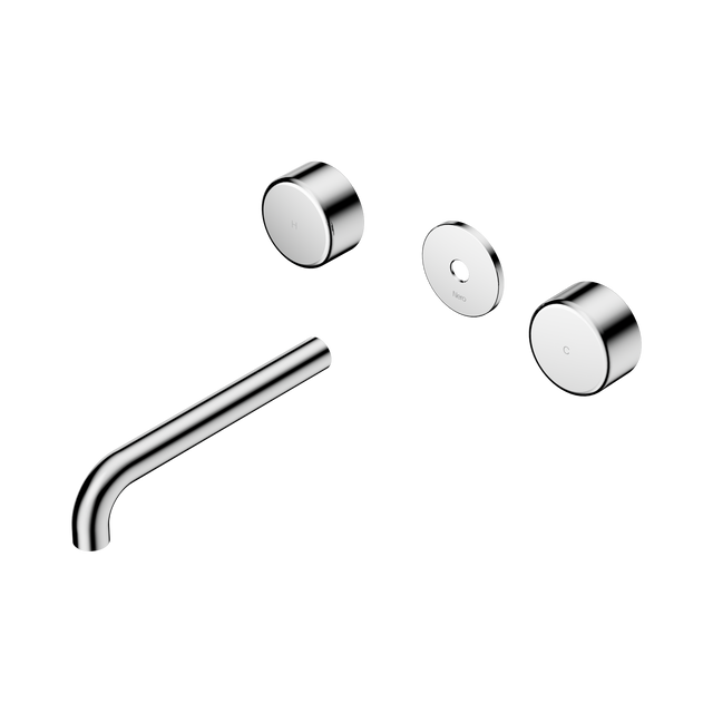 An image of Nero Tapware's Serenity Wall Basin Set 185mm Spout With Metal Handle Trim Kit Only Chrome