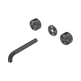 An image of Nero Tapware's Serenity Wall Basin Set 185mm Spout With Metal Handle Trim Kit Only Gun Metal