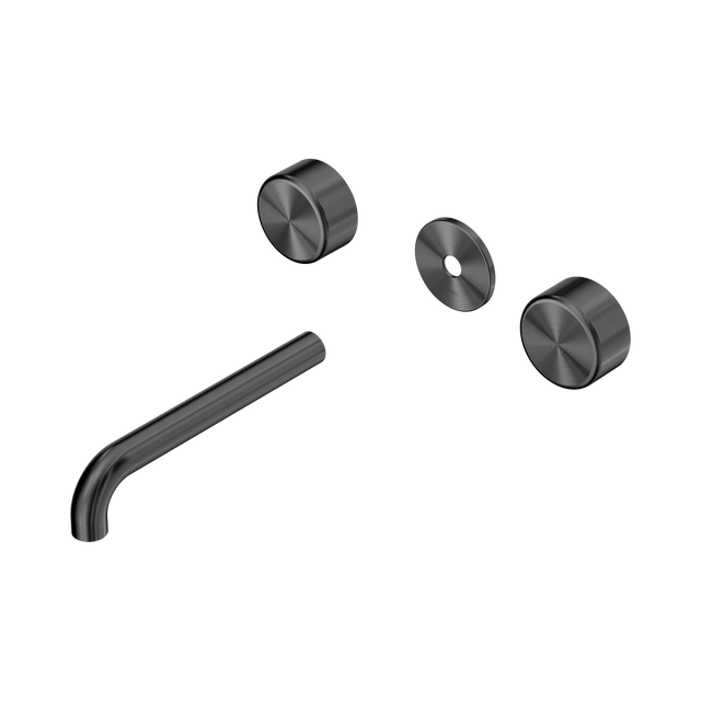 An image of Nero Tapware's Serenity Wall Basin Set 185mm Spout With Metal Handle Trim Kit Only Gun Metal