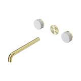 An image of Nero Tapware's Serenity Wall Basin Set 220mm Spout With Carrara Handle Trim Kit Only Brushed Gold