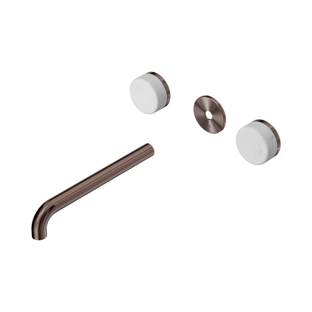An image of Nero Tapware's Serenity Wall Basin Set 220mm Spout With Carrara Handle Trim Kit Only Brushed Bronze