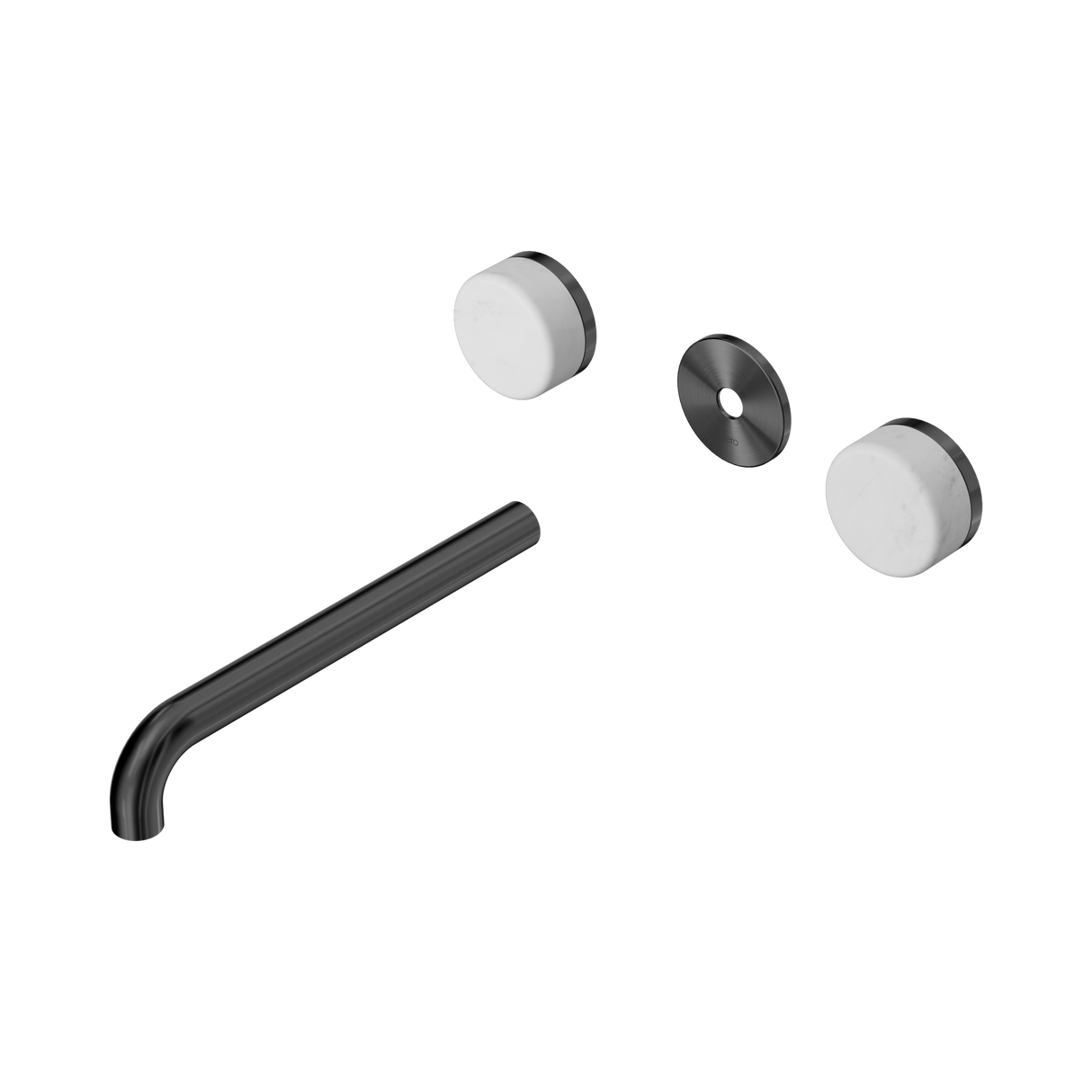 An image of Nero Tapware's Serenity Wall Basin Set 220mm Spout With Carrara Handle Trim Kit Only Gun Metal