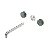 An image of Nero Tapware's Serenity Wall Basin Set 220mm Spout With Verde Alpi Handle Trim Kit Only Brushed Nickel