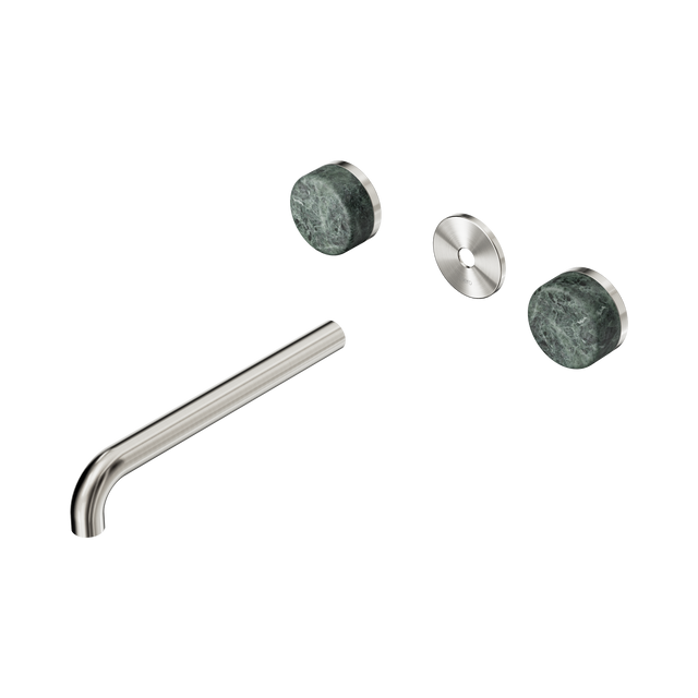 An image of Nero Tapware's Serenity Wall Basin Set 220mm Spout With Verde Alpi Handle Trim Kit Only Brushed Nickel