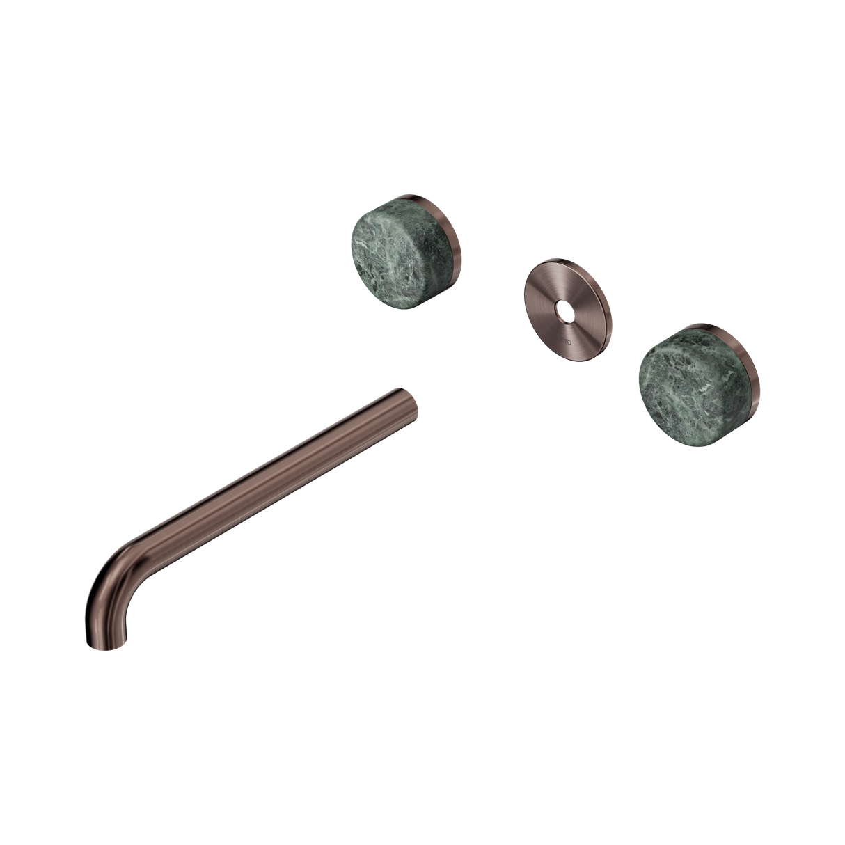 An image of Nero Tapware's Serenity Wall Basin Set 220mm Spout With Verde Alpi Handle Trim Kit Only Brushed Bronze