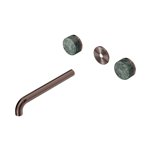 An image of Nero Tapware's Serenity Wall Basin Set 220mm Spout With Verde Alpi Handle Trim Kit Only Brushed Bronze