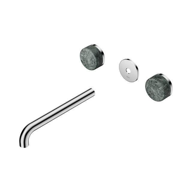 An image of Nero Tapware's Serenity Wall Basin Set 220mm Spout With Verde Alpi Handle Trim Kit Only Chrome