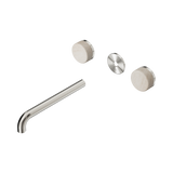An image of Nero Tapware's Serenity Wall Basin Set 220mm Spout With Rome Travertine Handle Trim Kit Only Brushed Nickel