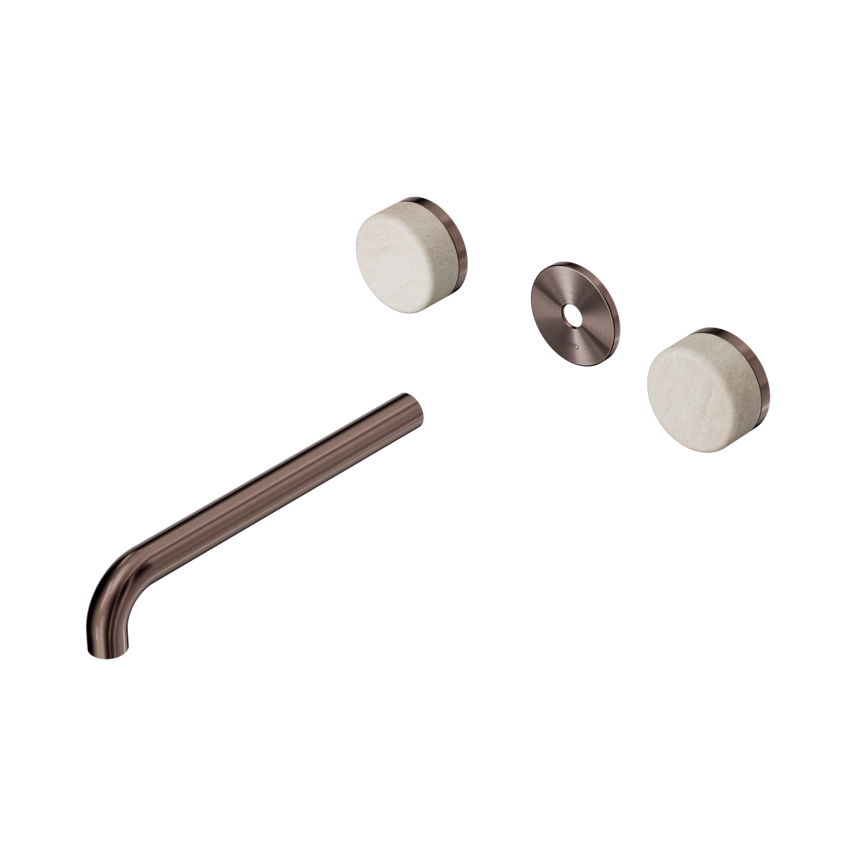 An image of Nero Tapware's Serenity Wall Basin Set 220mm Spout With Rome Travertine Handle Trim Kit Only Brushed Bronze