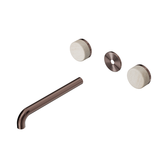 An image of Nero Tapware's Serenity Wall Basin Set 220mm Spout With Rome Travertine Handle Trim Kit Only Brushed Bronze